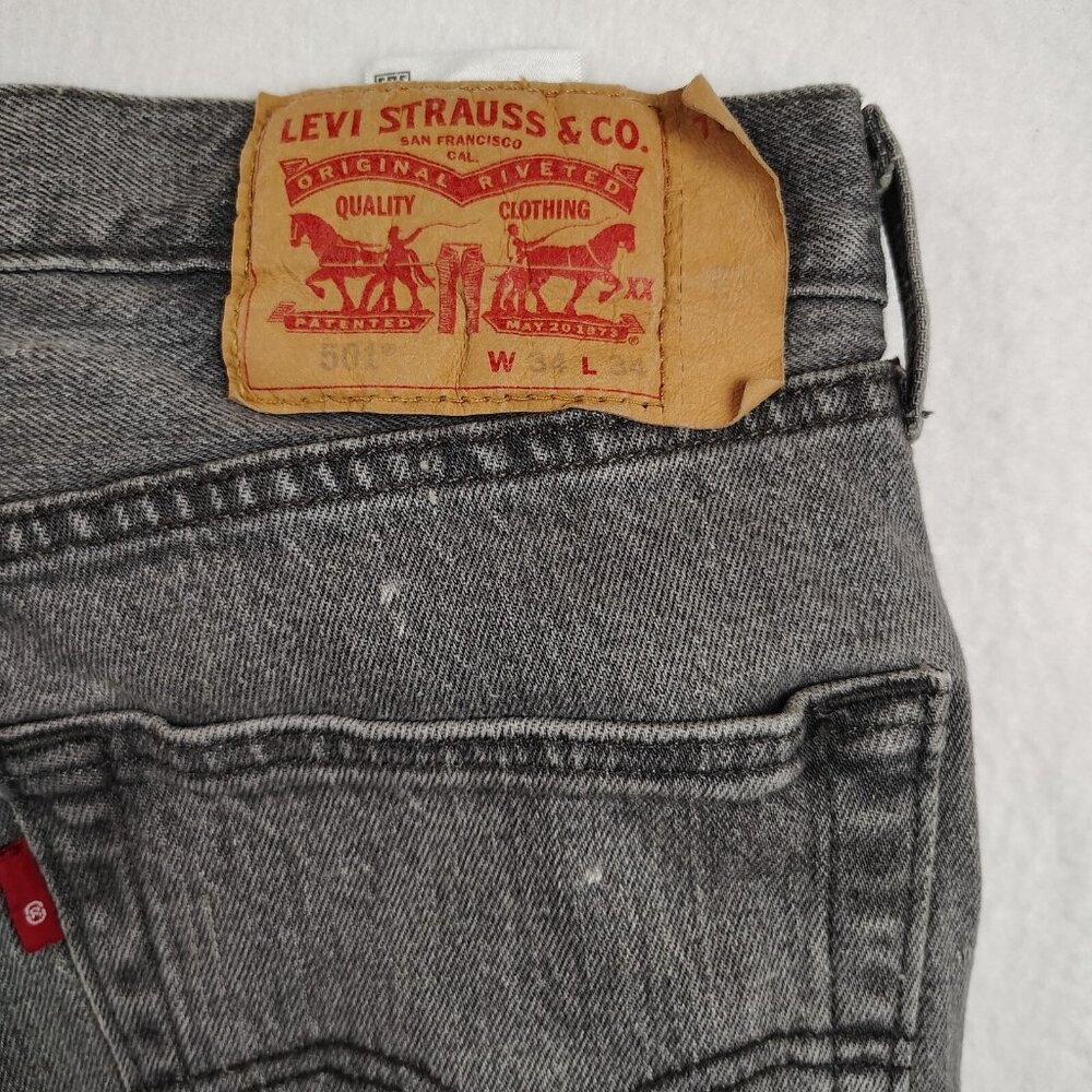 Levi 501 Jeans Men 34 x 34  Charcoal Gray Button Fly Red Tab - Picture 3 of 11